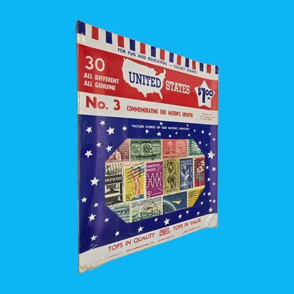 Vintage US Stamp Starter Collection Hirschhorn Bundle with Patriotic Stickers - Picture 4 of 12